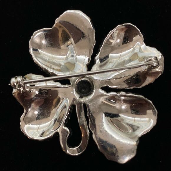 Rhinestone Shamrock brooch Good Luck Charm Four Leaf Clover Pin St. Patricks Day - Picture 2 of 5